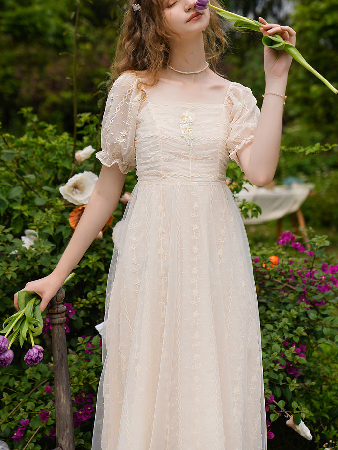 Queen Flower Embroidered French Dress 