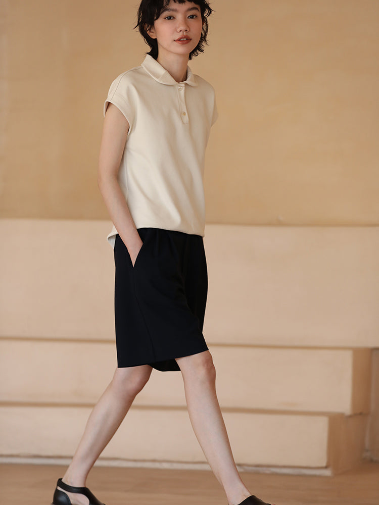 sand-colored lady polo knit top