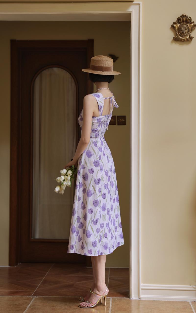 Light purple flower pattern retro dress