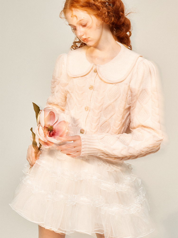 Cherry blossom knitted pattern knit jacket