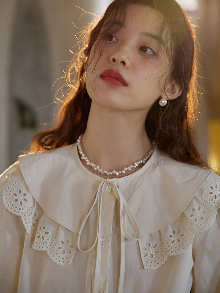 Girl's Embroidered French Retro Blouse