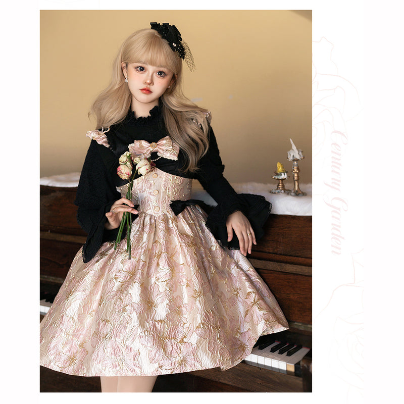 Light cherry blossom pattern jacquard jumper skirt [Planned to be shipped from late January to early February 2023] 