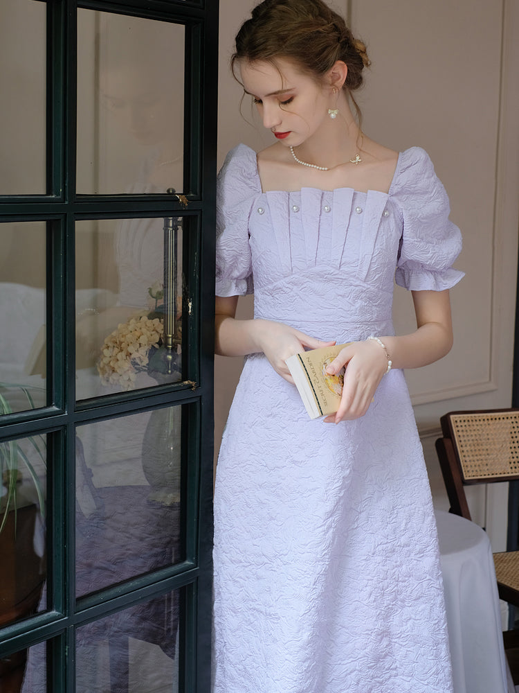 Hydrangea-colored princess jacquard dress 