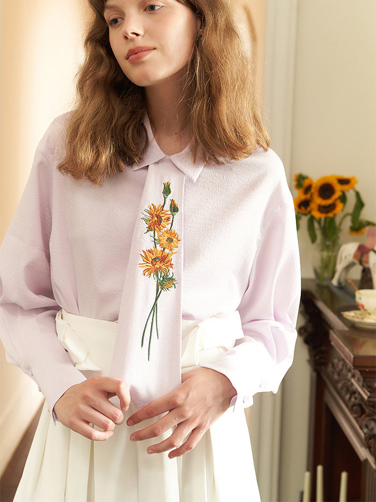 sunflower embroidery tie blouse