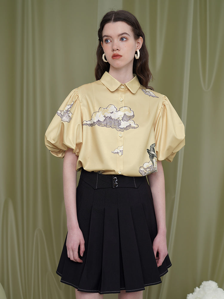 sky swallow pencil drawing sleeve blouse