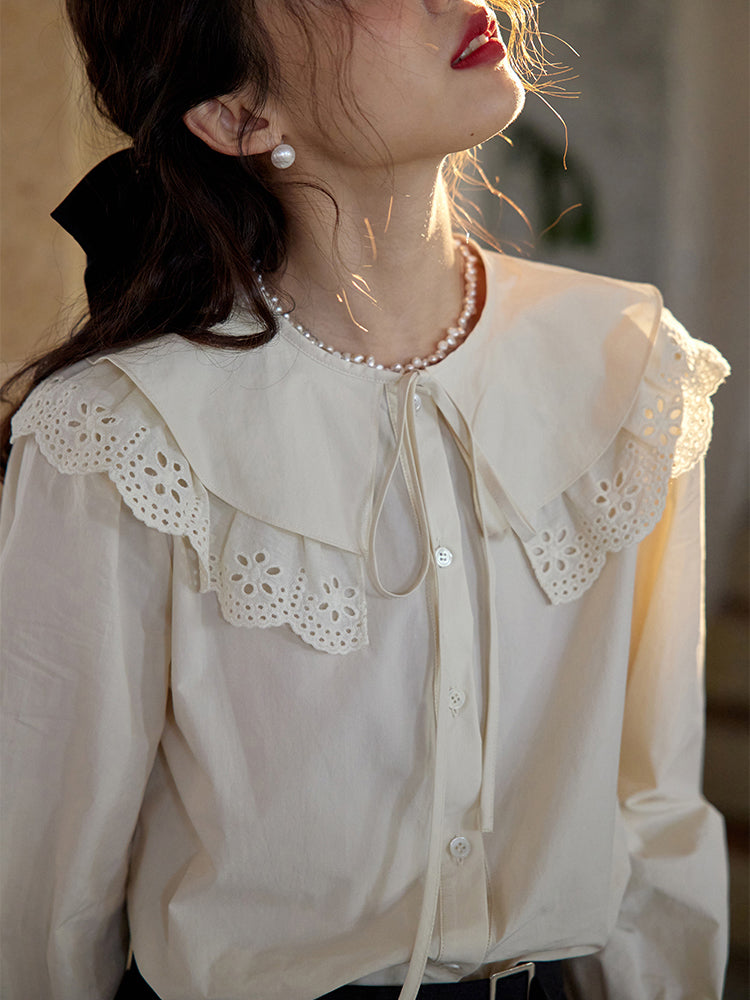 Girl's Embroidered French Retro Blouse