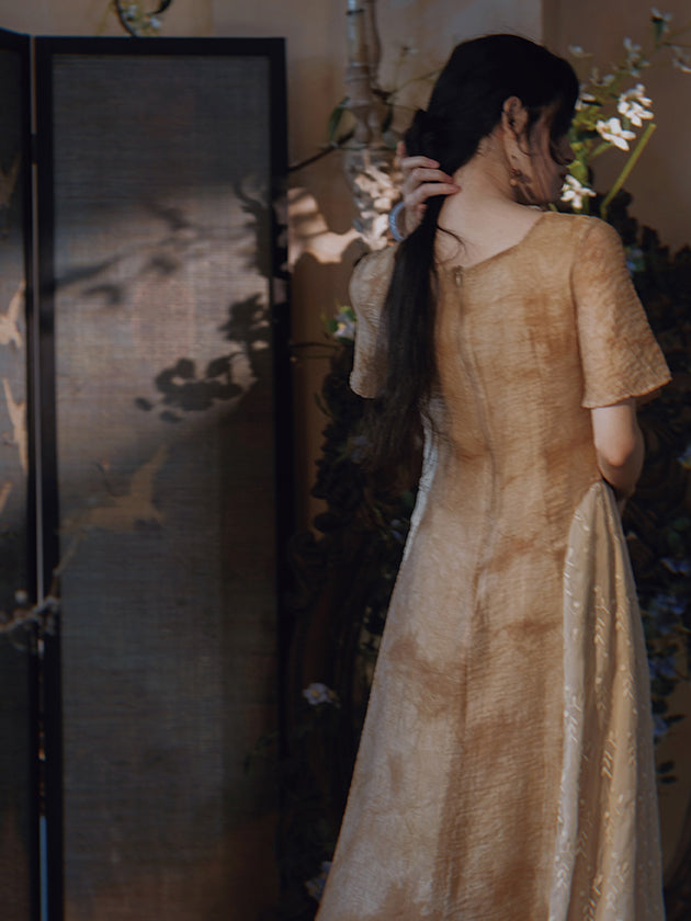 An embroidered China dress blurred in dry color
