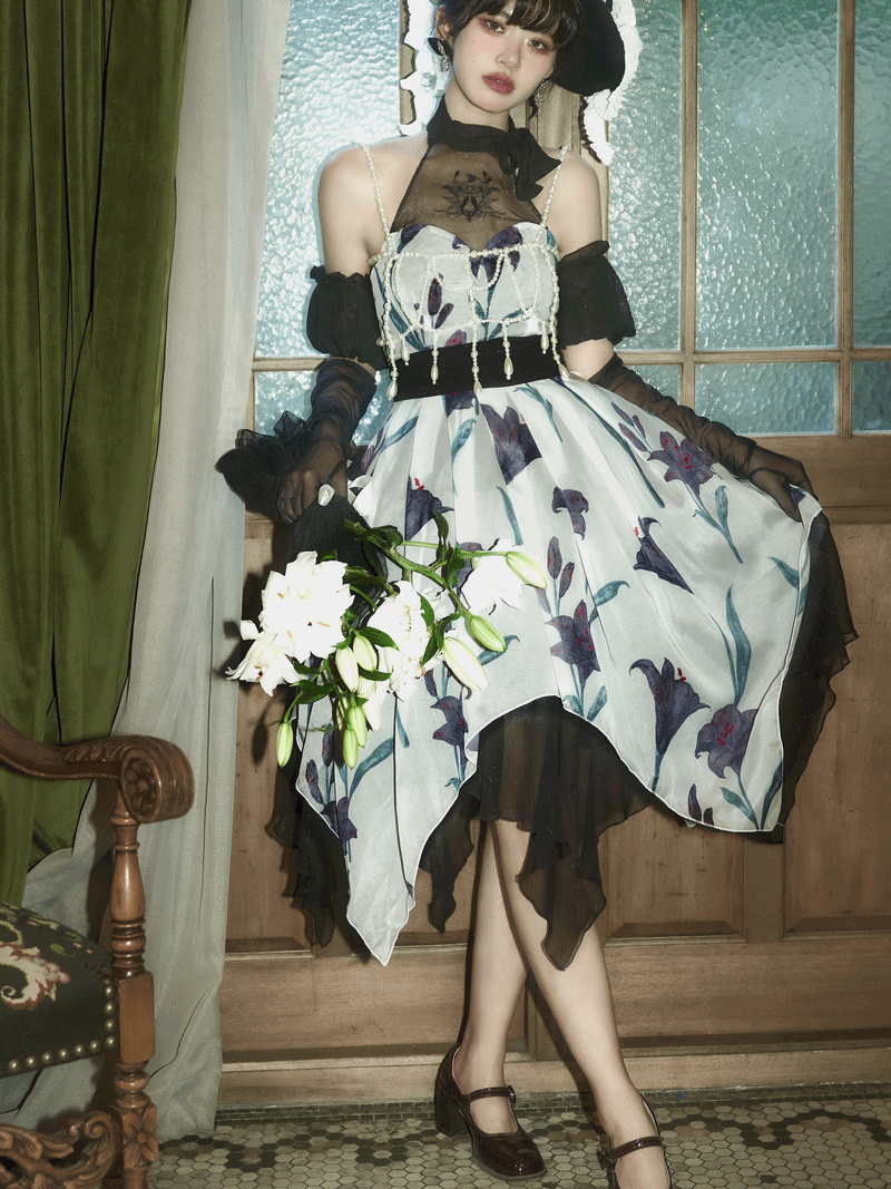Black lily lady's dress