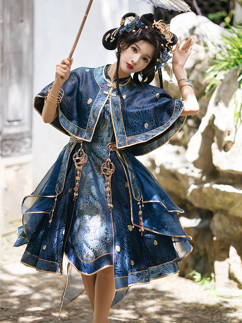 Peacock Blue Hagoromo China Jumper Skirt, Bolero and Cape [Planned to be shipped from mid-July to late July 2023]