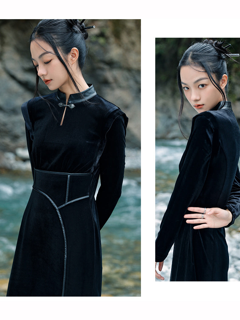 Black Lady's Velvet China Dress