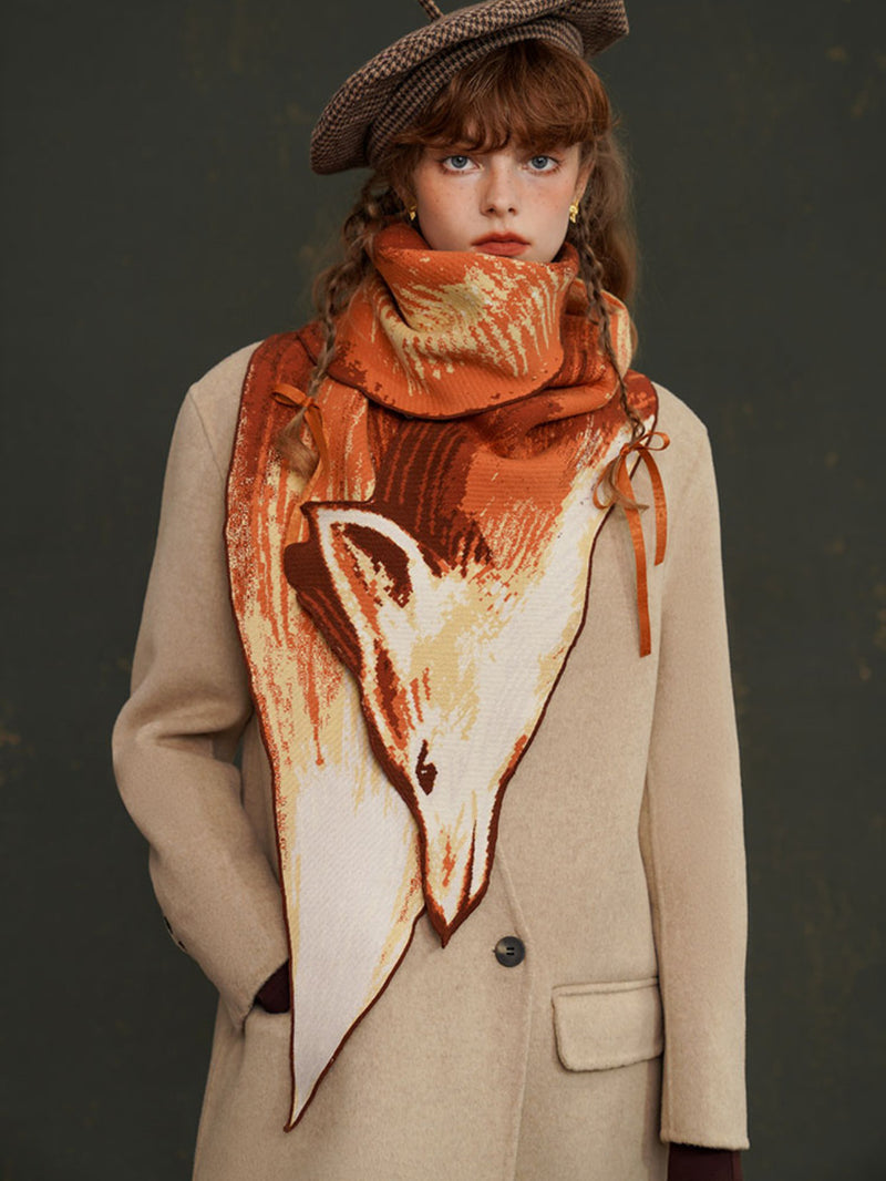 hand painted red fox long scarf