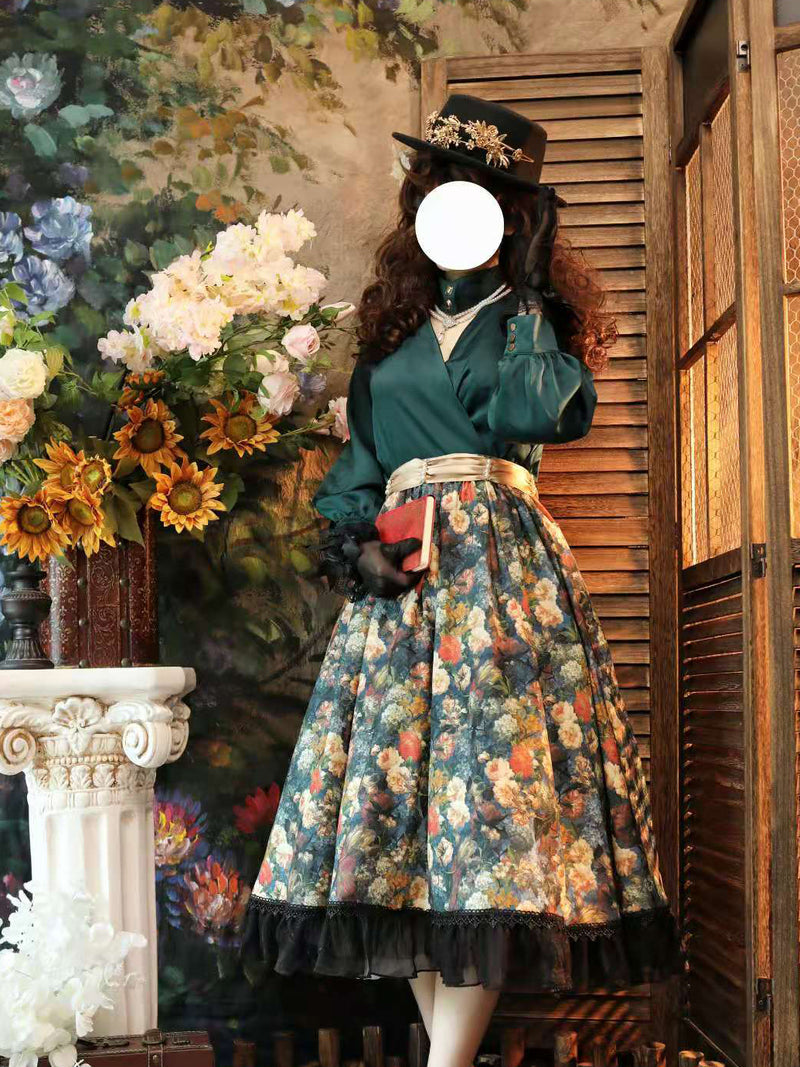 花群集の油彩画レトロスカート