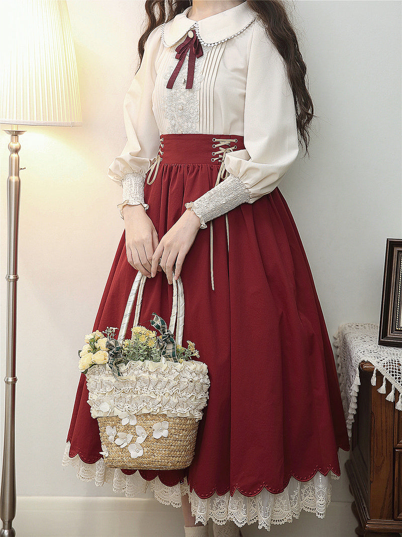 Wine-colored embroidered corset skirt