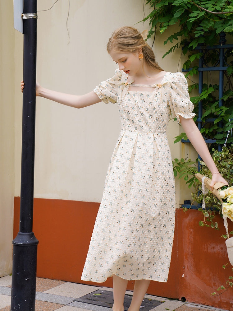 Floral French dress dyed in the setting sun 