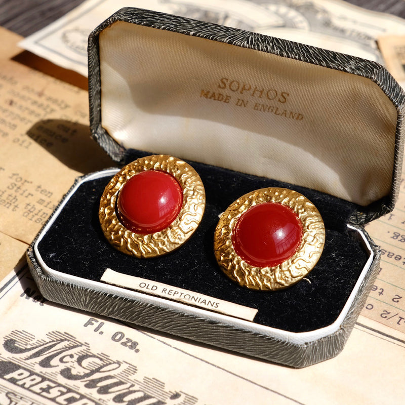 red copper ball earrings