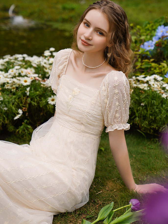 Queen Flower Embroidered French Dress 