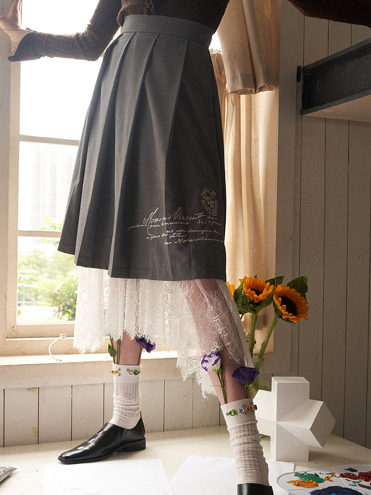 Letter to Theo Embroidered Pleated Skirt