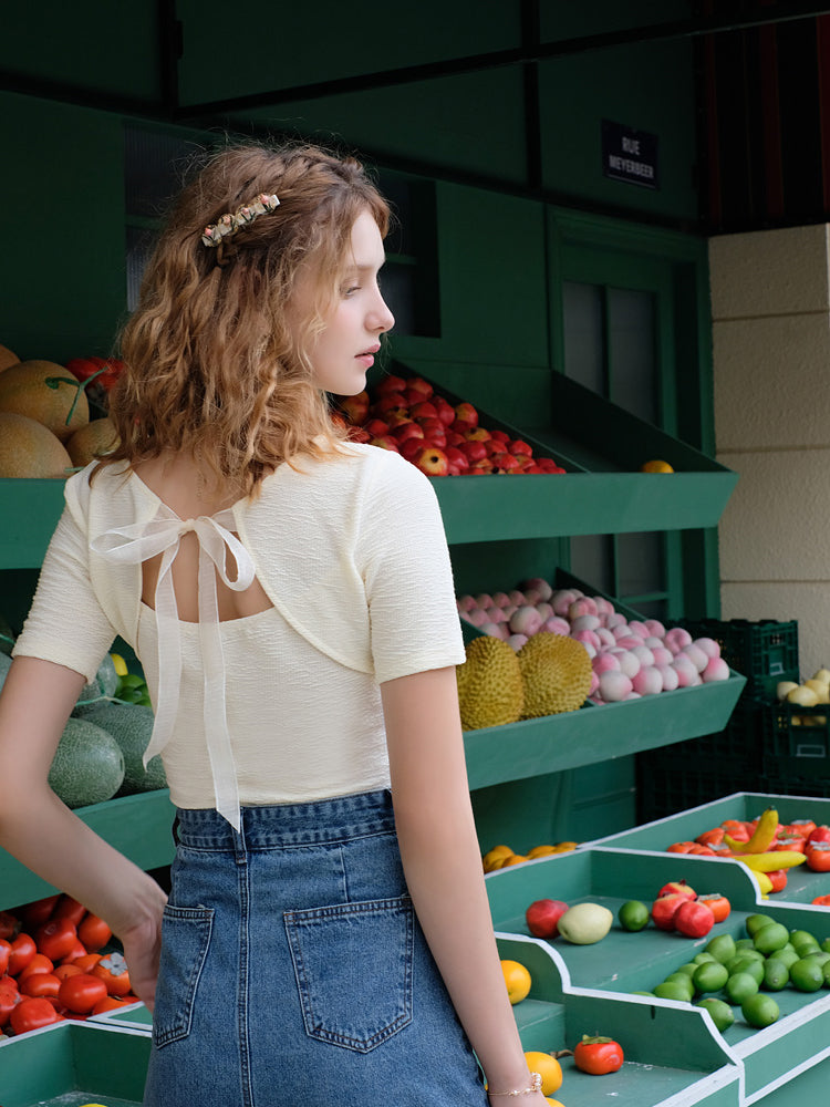 Floral embroidery slim knit 