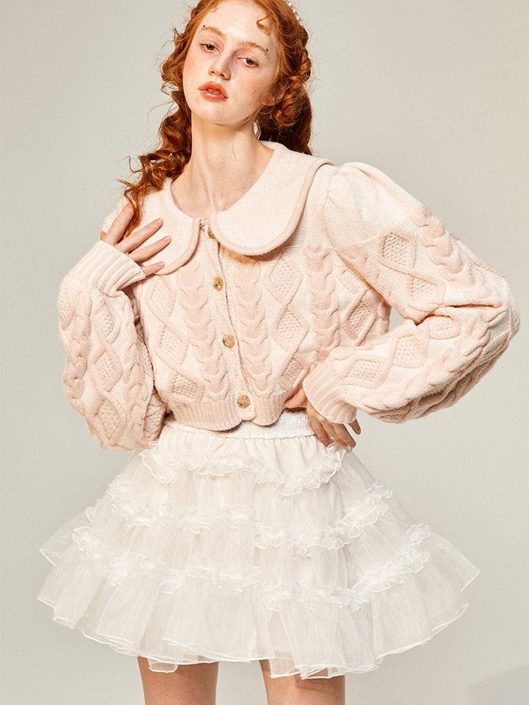 Cherry blossom knitted pattern knit jacket