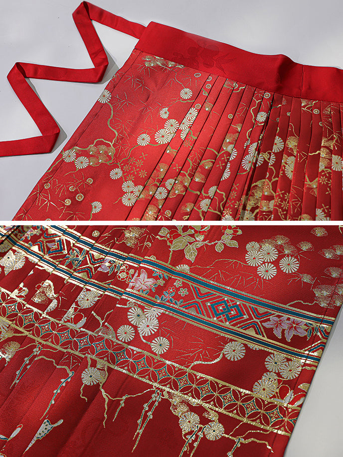 梅花と蝶々柄ロングスカートと古典柄羽織り