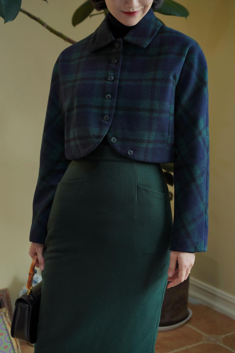 深緑の貴婦人ツイードチューブスカート