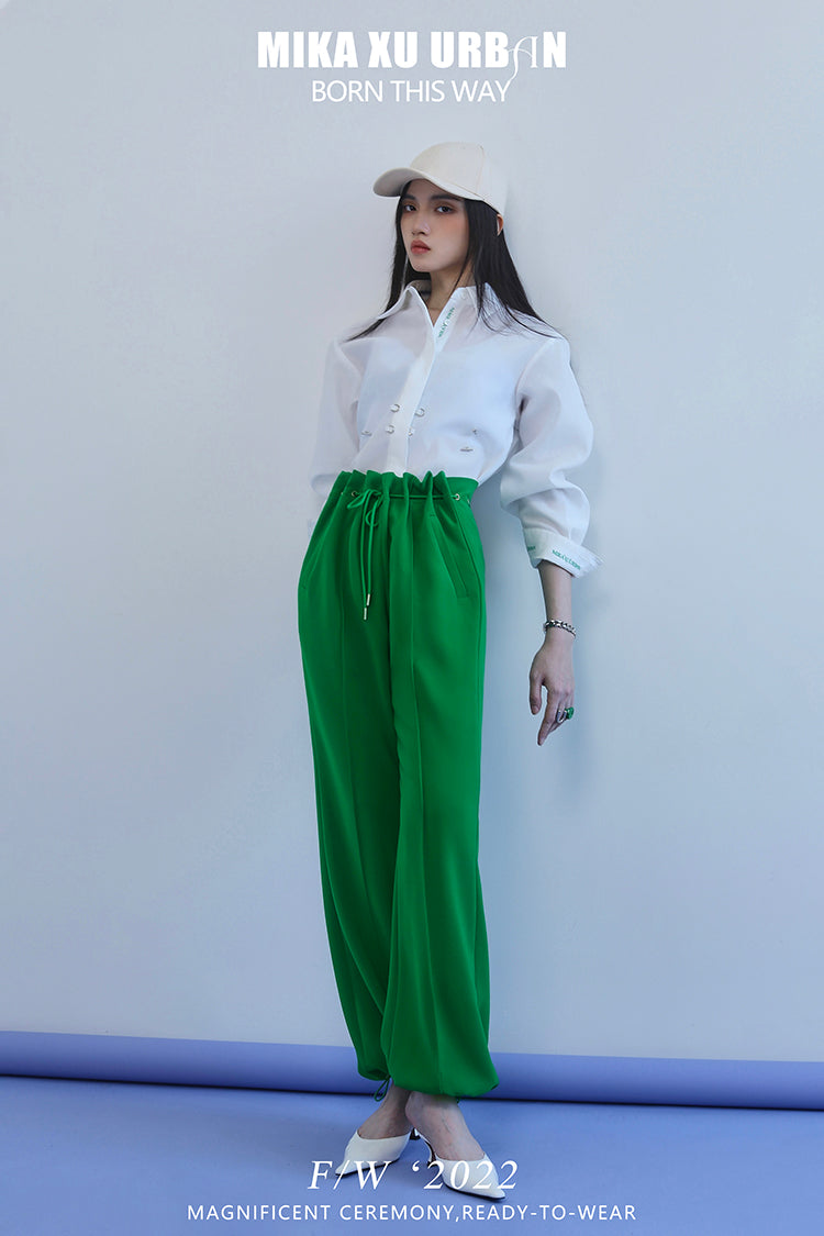 Summer Green High Waist Casual Pants