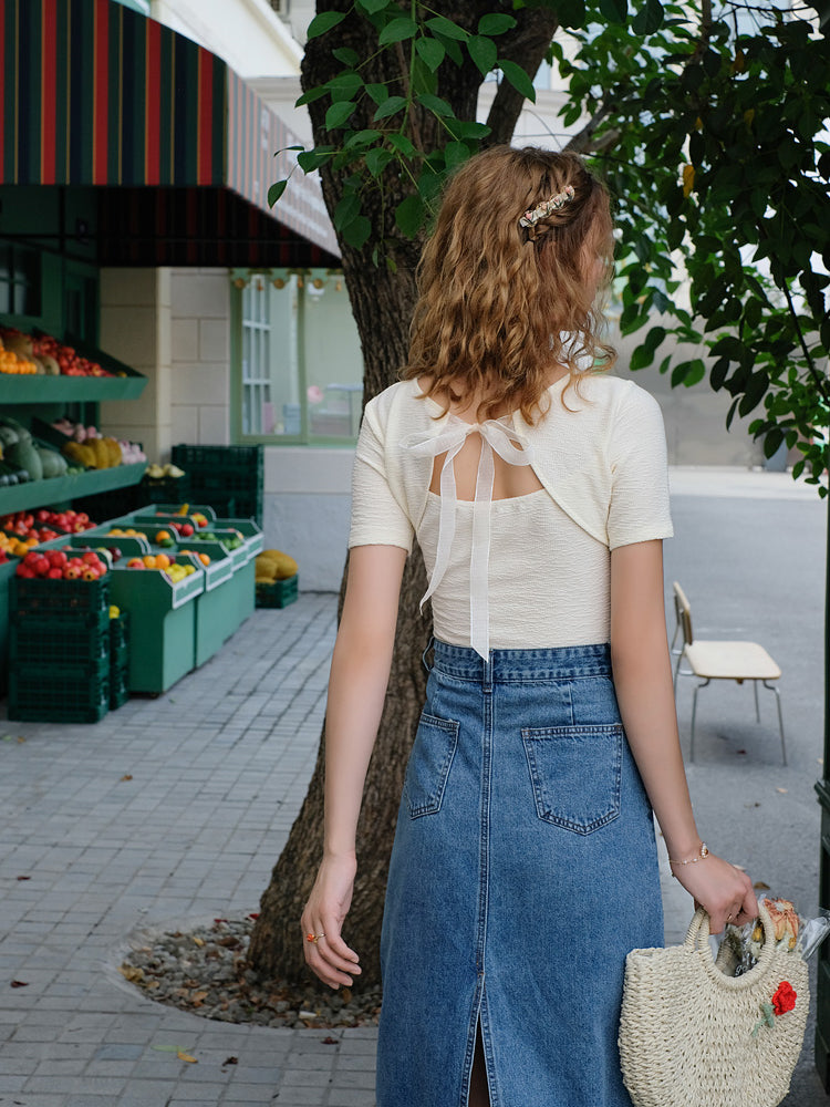 Floral embroidery slim knit 
