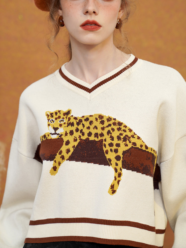 A leopard knit sweatshirt that stays on the tree