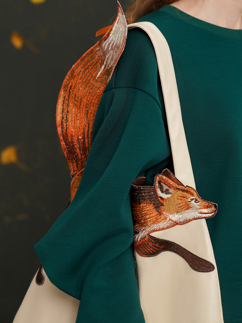 赤狐の刺繍トートバッグ