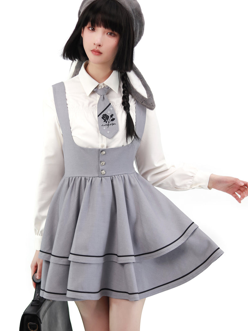 tin color literary girl jumper skirt and blouse