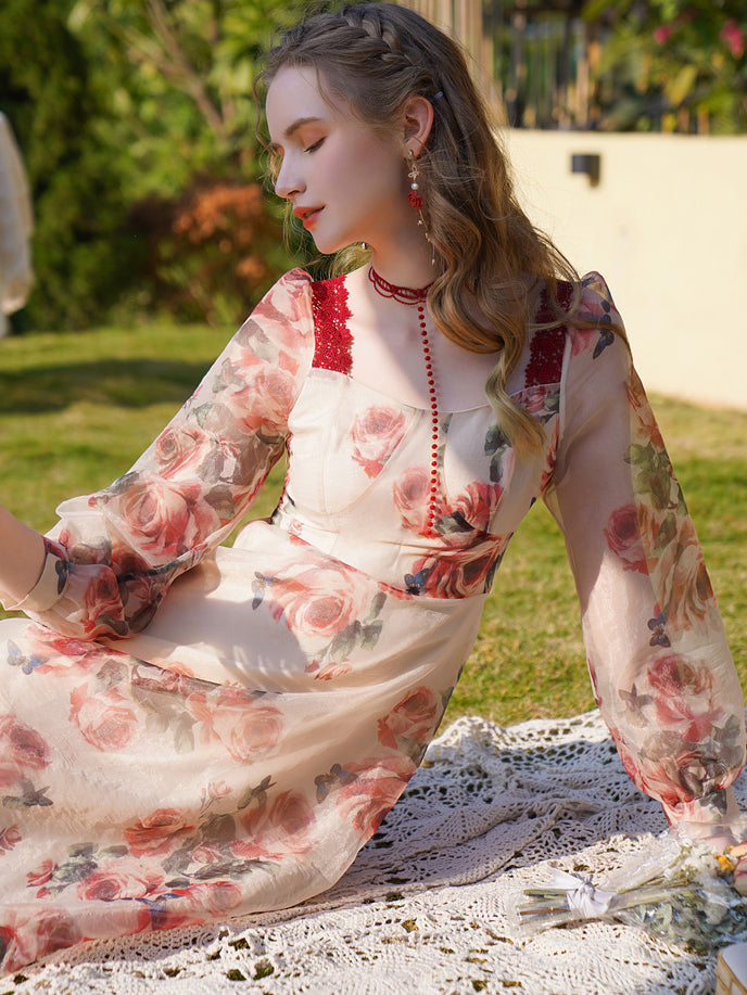 Lady's Rose Pattern French Dress 