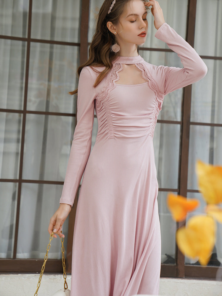 Queen embroidery slim knit dress