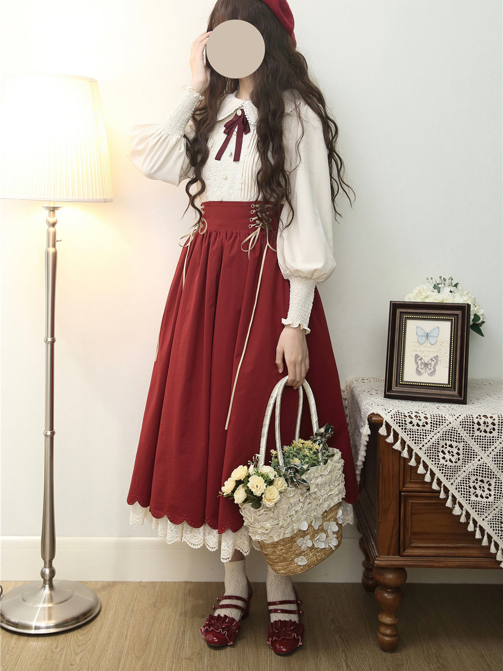 葡萄酒色の刺繍コルセットスカート – ManusMachina