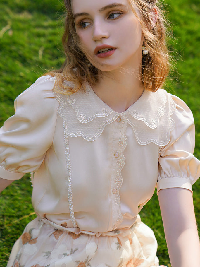 Fairy girl rose embroidery blouse 