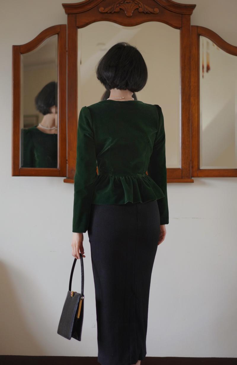 Ink Green Lady Velvet Short Jacket