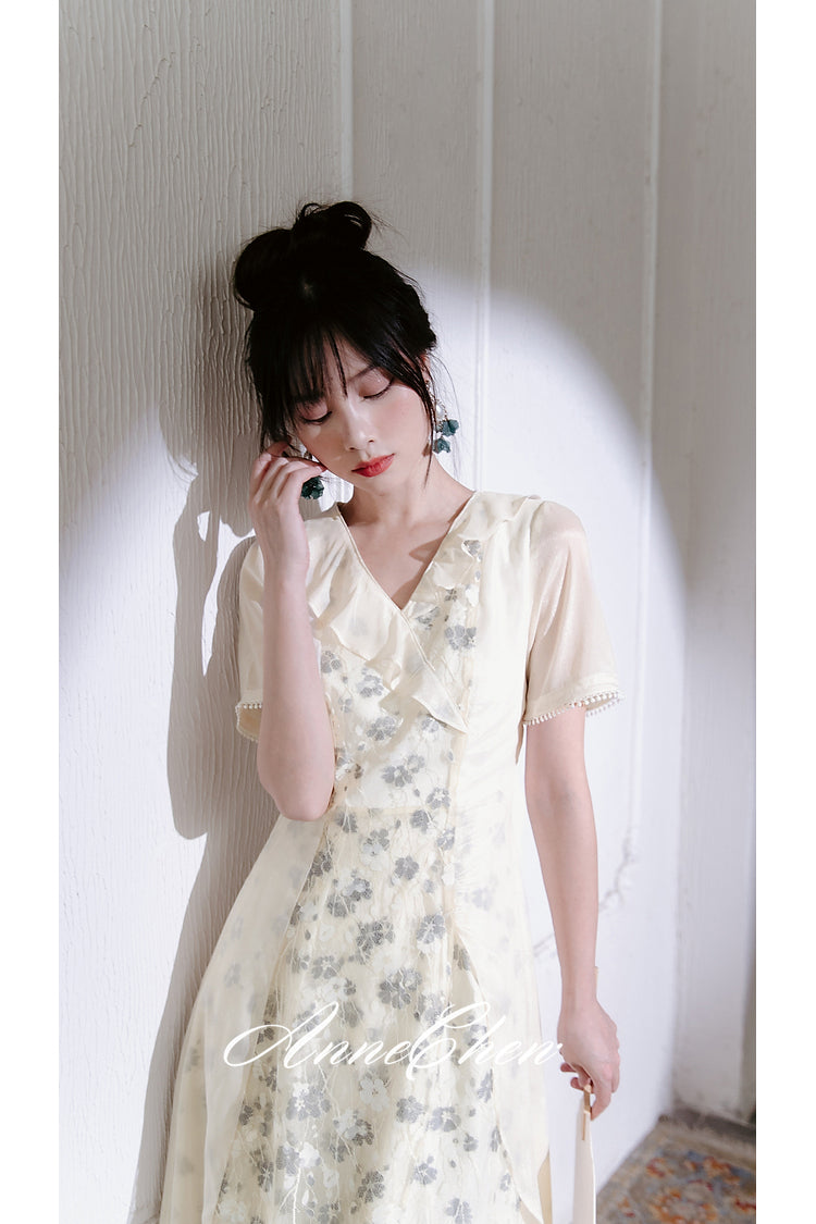 Black shadow flower embroidery elegant dress