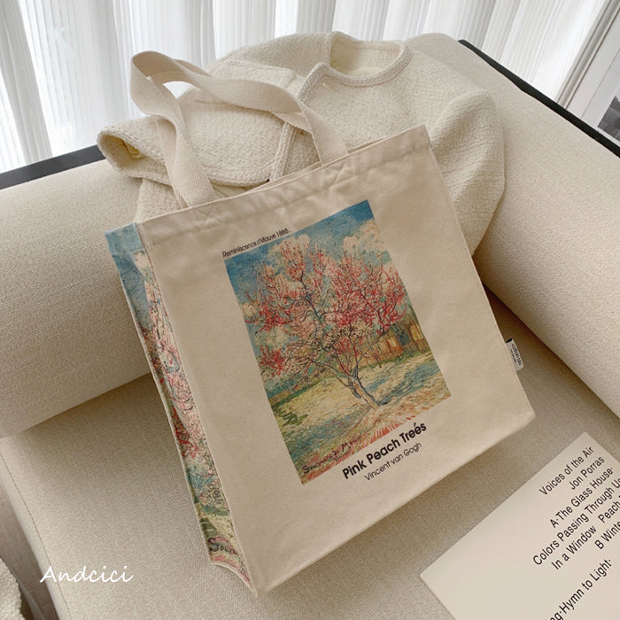 Watercolor Pink Peach Blossom Shopper Bag Tote Handbag Reusable Cartoon  Plant Tree Bird Double Print Casual Canvas Shopping Bags