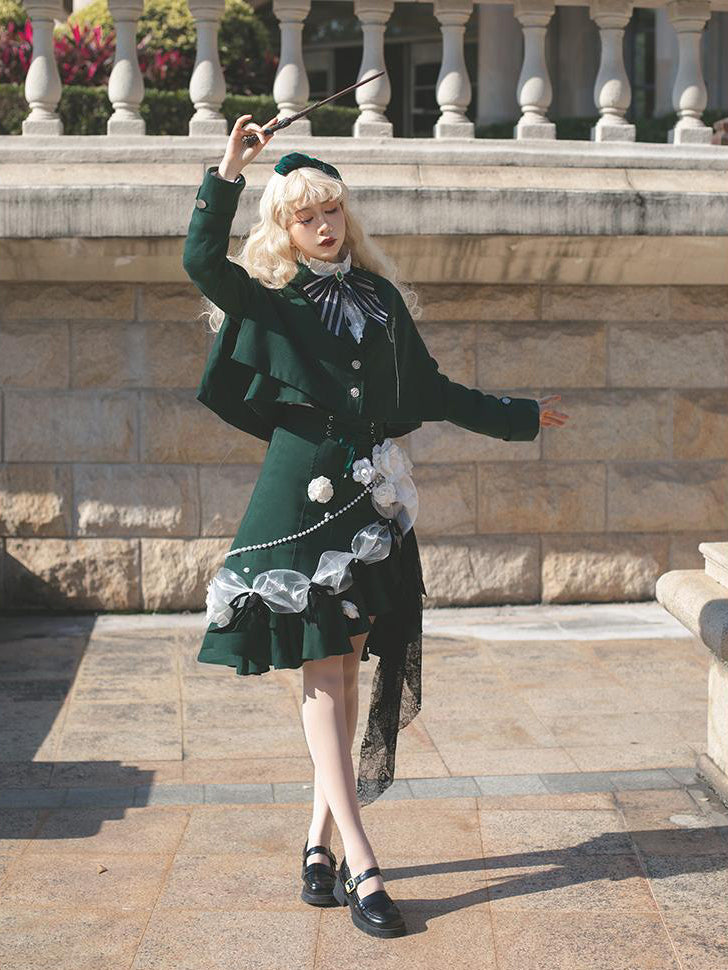 Dark Green Mage's Classical Jacket, Skirt, and Blouse [Scheduled to be shipped from early April to late April 2023]