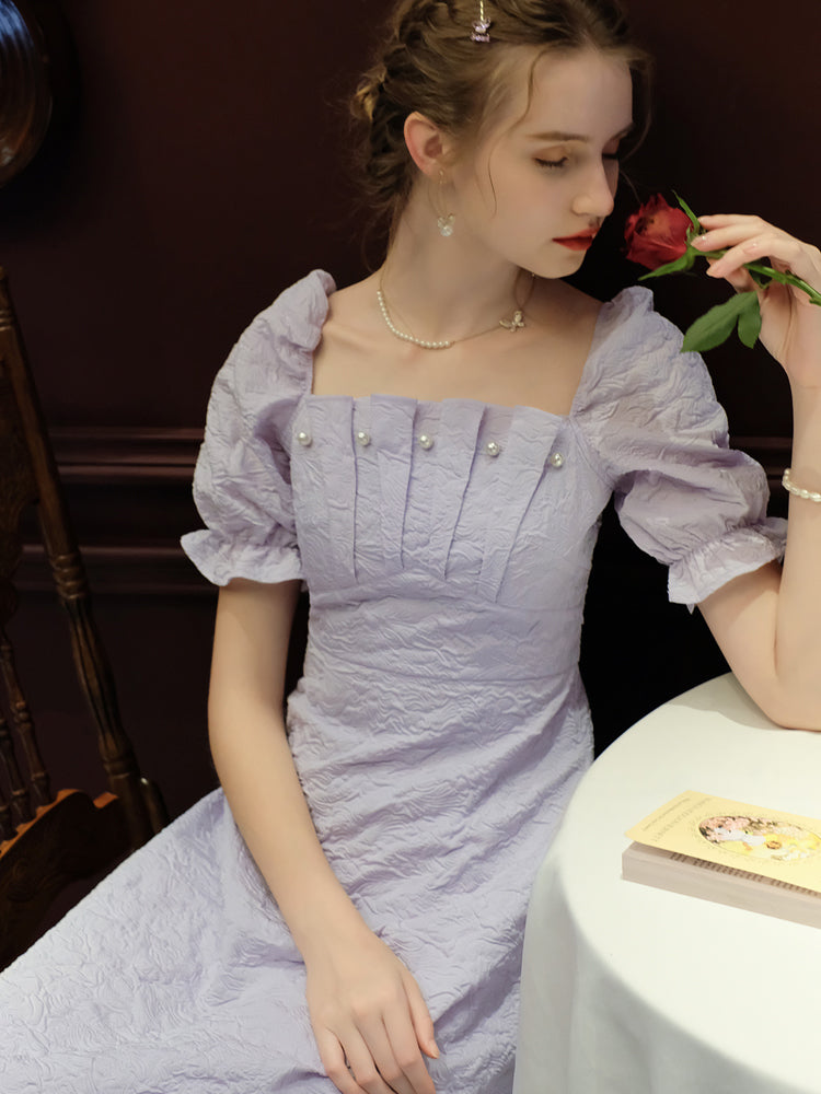 Hydrangea-colored princess jacquard dress 