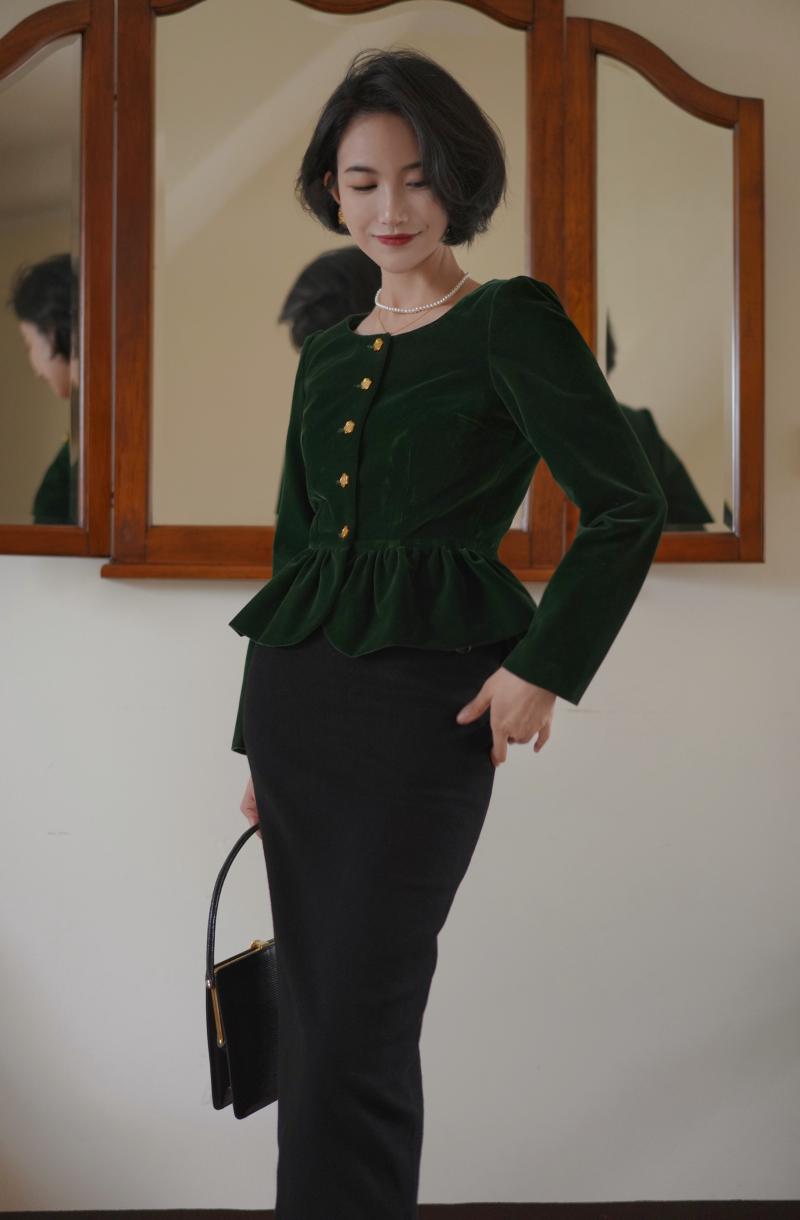 墨緑の貴婦人ベルベットショートジャケット