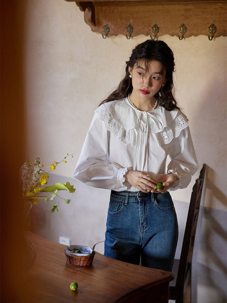 Girl's Embroidered French Retro Blouse