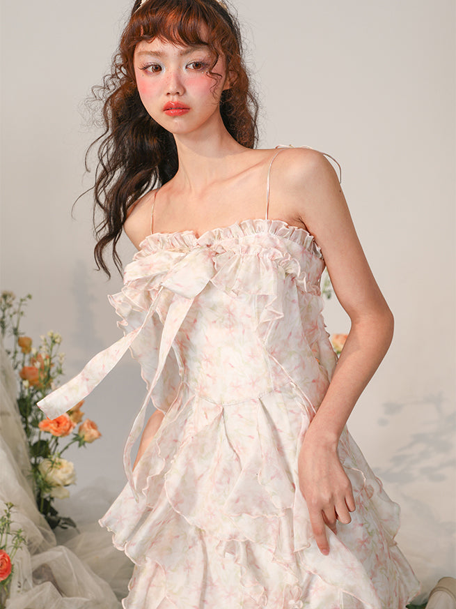 Light flower cherry blossom pattern camisole dress