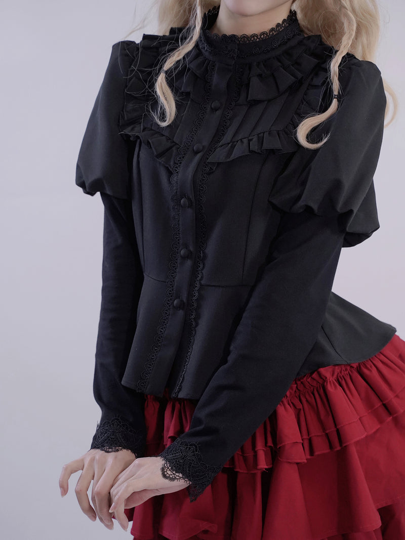 Embroidered lace blouse for a jet-black lady[Scheduled to be shipped from early July to late July 2023]