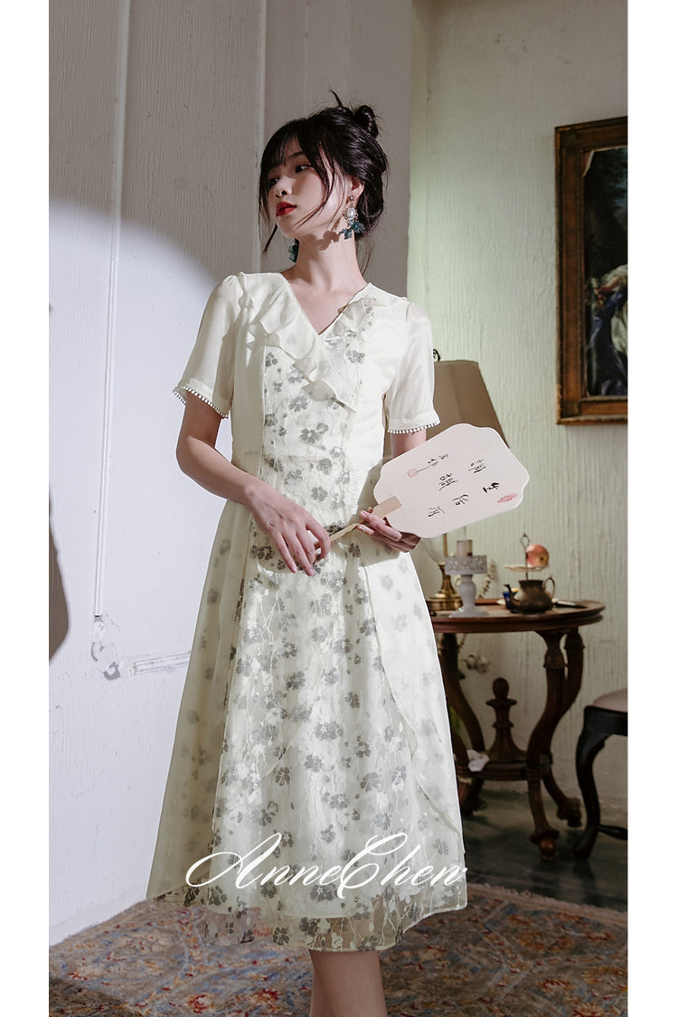 Black shadow flower embroidery elegant dress