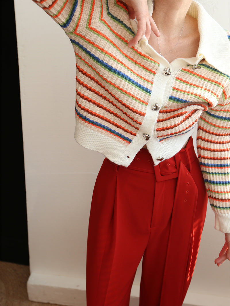 Rainbow Striped Knit Cardigan