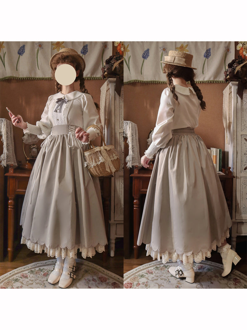 白茶の刺繍コルセットスカート
