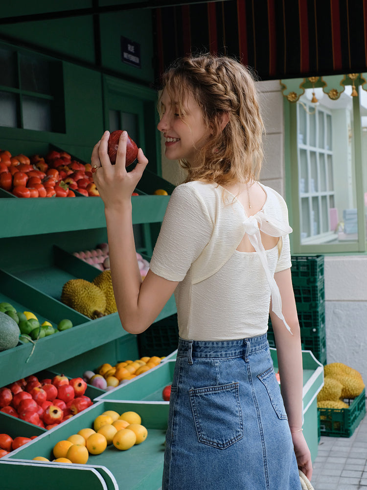 Floral embroidery slim knit 
