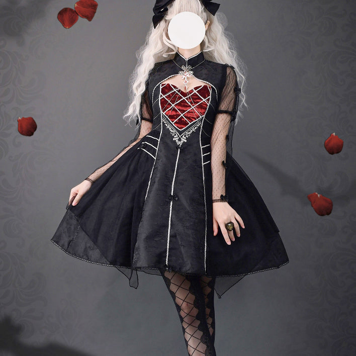 漆黒に咲く薔薇柄ジャンパースカートとボレロトップス
