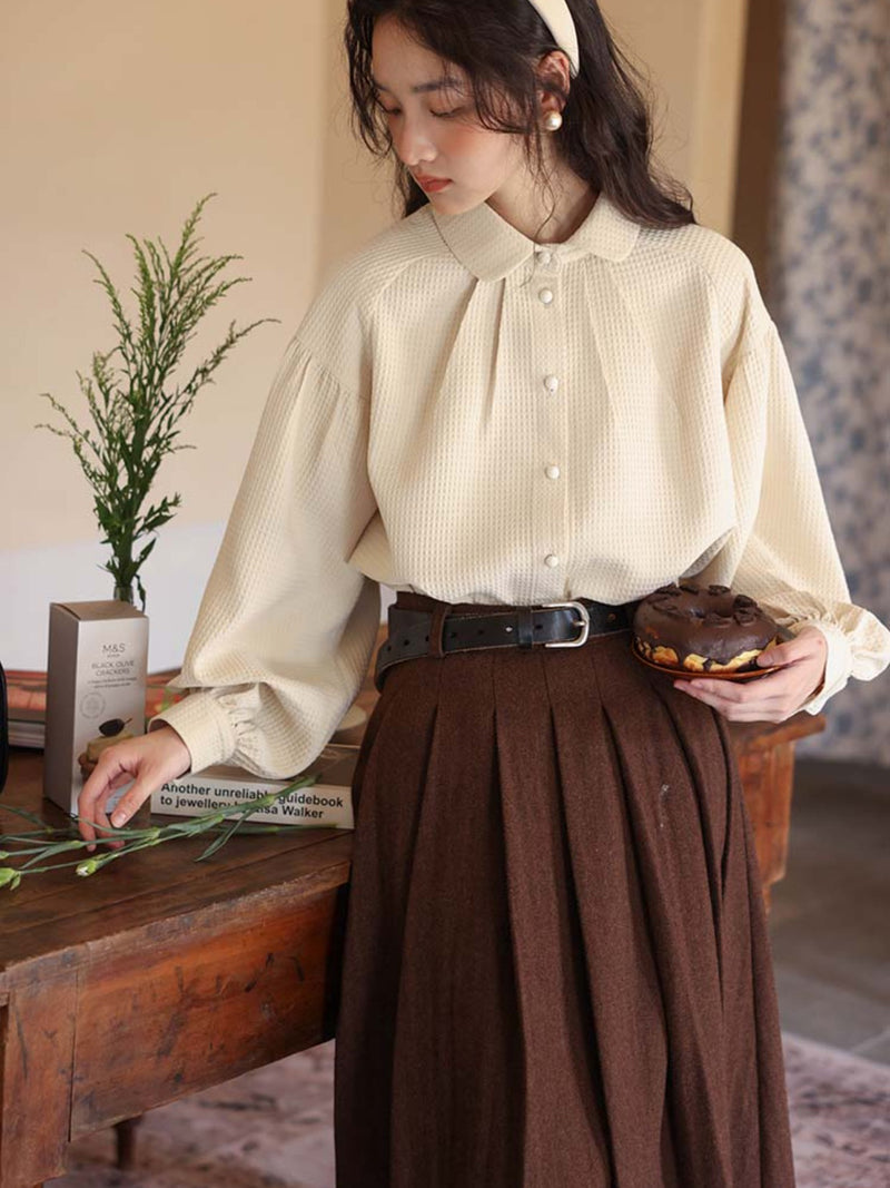 dark brown literary tweed pleated skirt