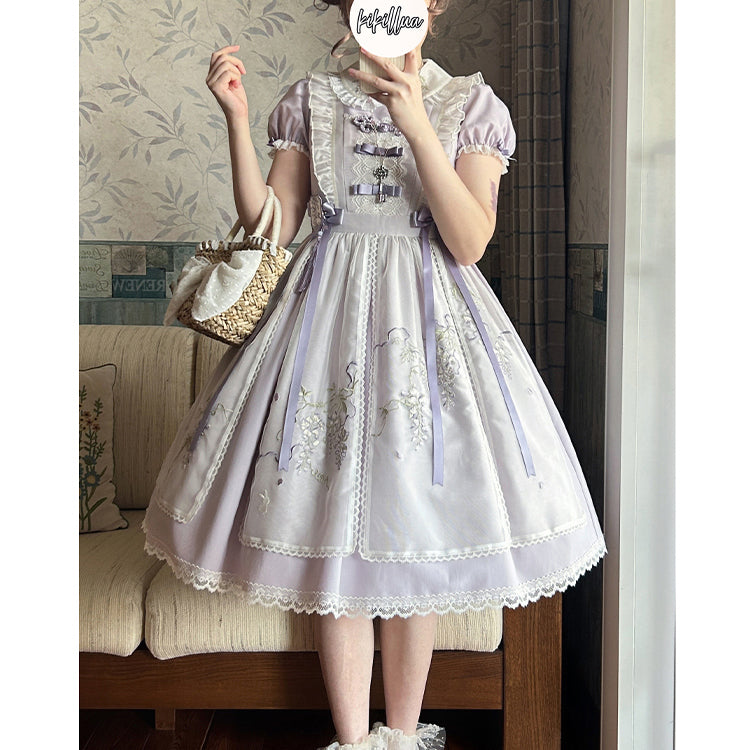 Wisteria flower embroidered apron dress [Planned to be shipped in mid-May 2023]